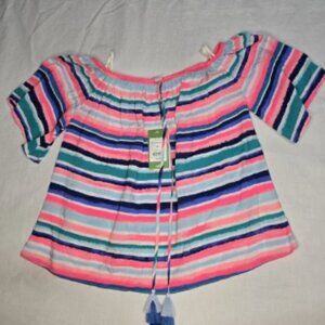 Lilly Pulitzer Shirt Multi Sandy Shell Stripe Off-The-Shoulder Tassel Top Sz‎ XS